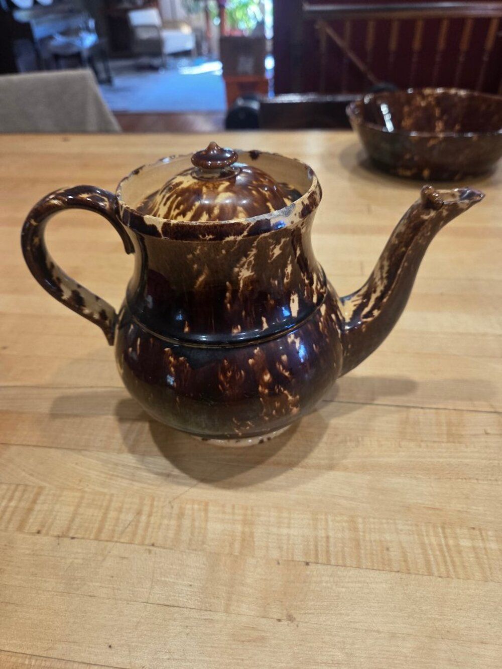 Antique Rockingham Glaze Yellow Ware Teapot 19th Century As Is